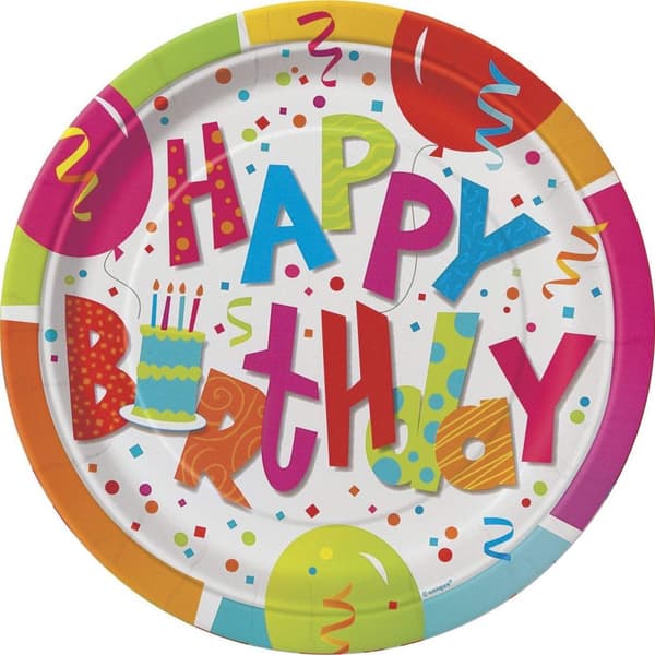 Unique Party Jamboree Happy Birthday Party Plates (Pack of 8) Multicoloured One Size