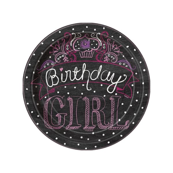 Unique Party Girl Birthday Party Plates (Pack of 8) Black One Size