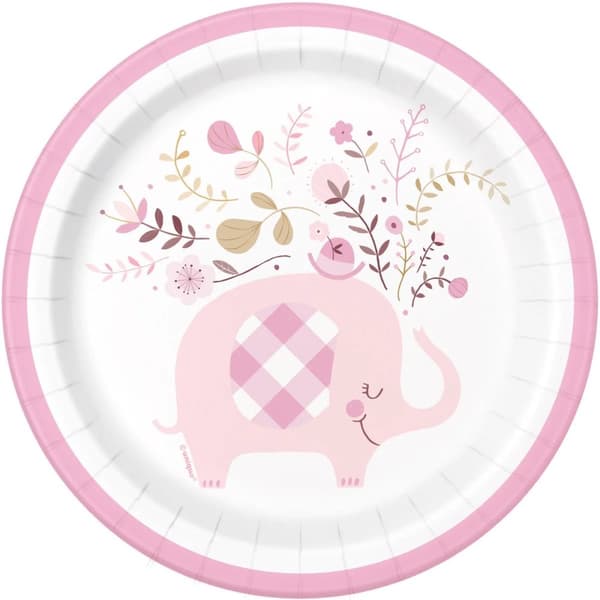 Unique Party Elephant Baby Shower Dessert Plate (Pack of 8) White/Pink One Size
