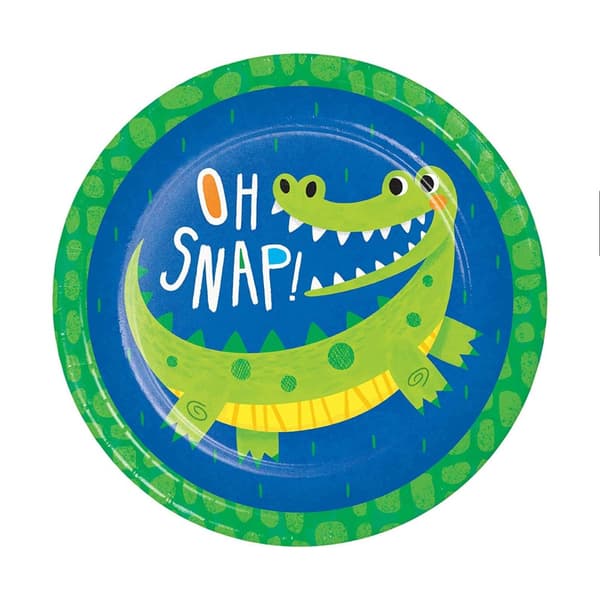 Creative Party Alligator Birthday Dinner Plate (Pack of 8) Bright Green/Blue/Yellow One Size