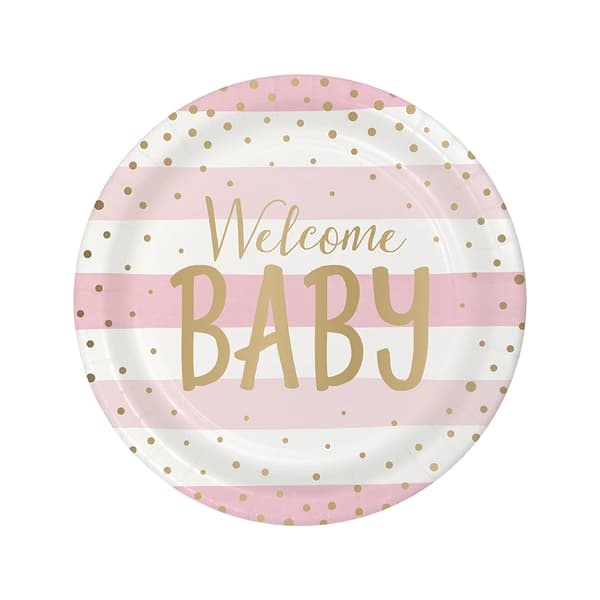 Creative Party Welcome Baby Party Plates (Pack of 8) Pink/White One Size