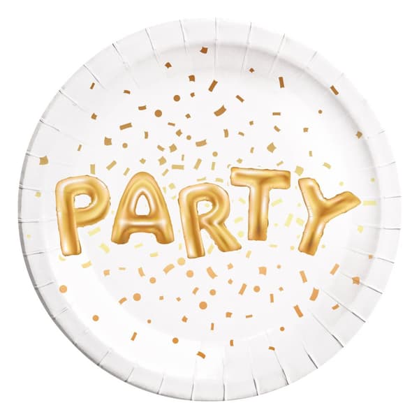 Procos Metallic Party Plates (Pack of 8) White/Gold One Size