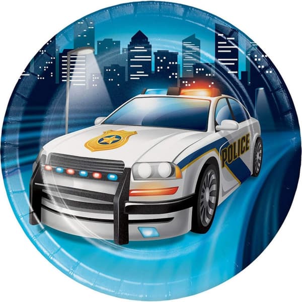 Creative Party Paper Police Car Party Plates (Pack of 8) Blue/White/Red One Size