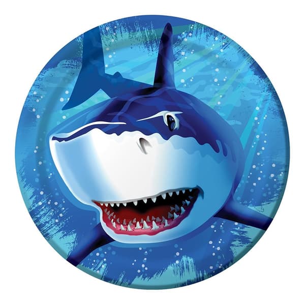 Creative Party Paper Shark Disposable Plates (Pack of 8) Blue/White One Size