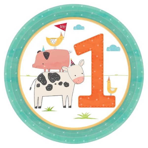 Amscan Farm 1st Birthday Disposable Plates (Pack of 8) Multicoloured One Size