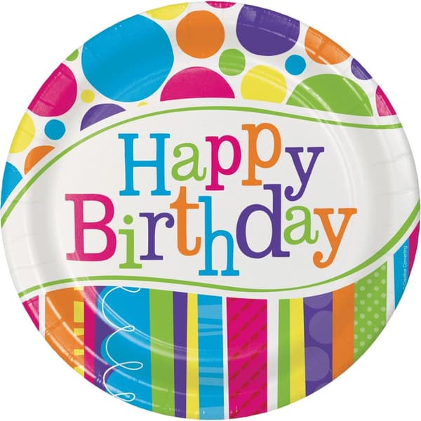 Creative Party Bright & Bold Happy Birthday Party Plates (Pack of 8) Multicoloured One Size