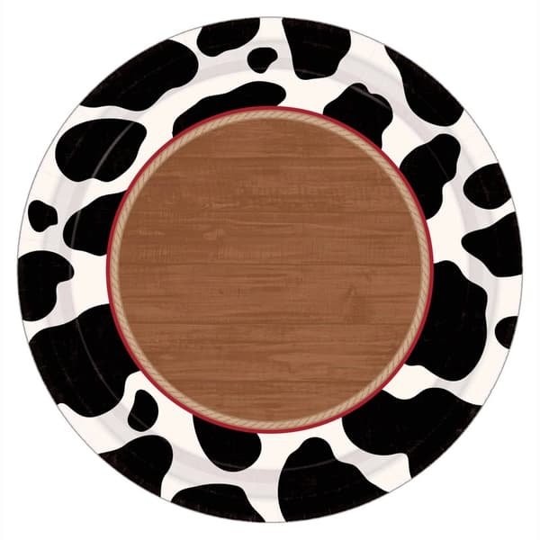 Yeehaw Paper Cowboy Disposable Plates (Pack of 8) White/Black/Brown One Size