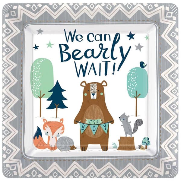 Amscan We Can Bearly Wait! Paper Baby Shower Party Plates (Pack of 8) Multicoloured One Size