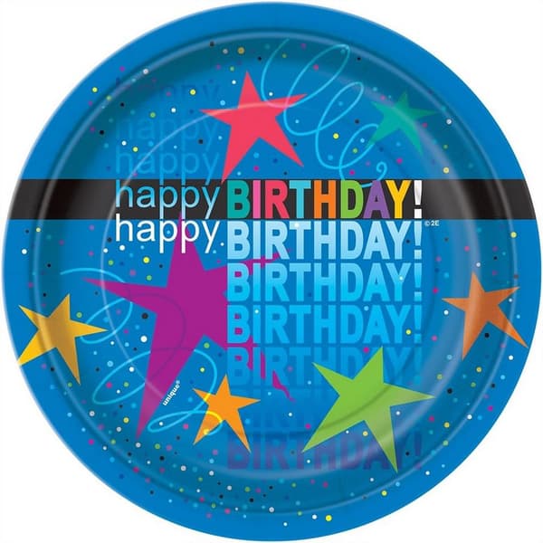 Unique Party Cosmic Happy Birthday Party Plates (Pack of 8) Multicoloured One Size