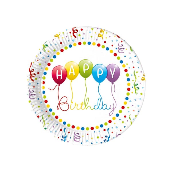 Procos Swirl Happy Birthday Disposable Plates (Pack of 8) White/Multicoloured One Size