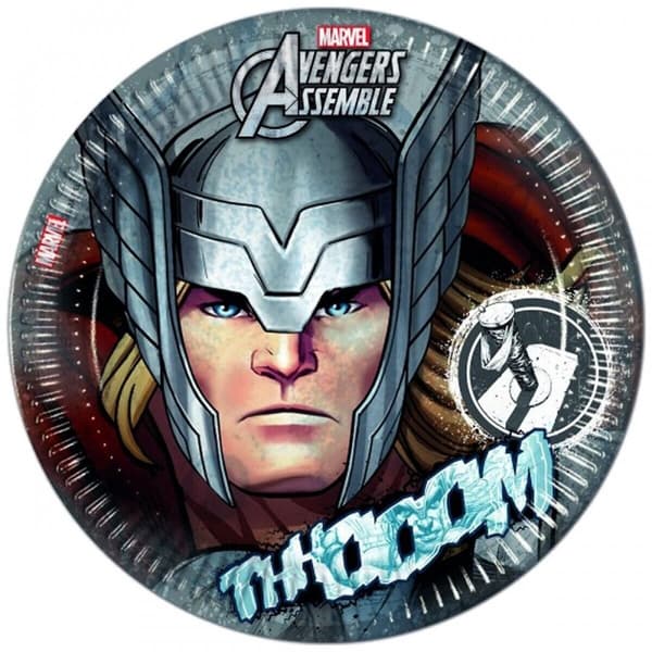Avengers Assemble Mjolnir Thor Disposable Plates (Pack of 8) Grey/Brown One Size