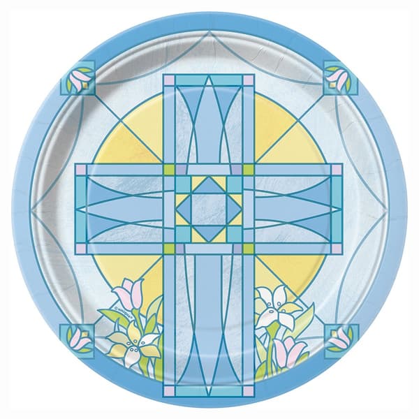Unique Party Sacred Cross Dessert Plate (Pack of 8) Blue/Yellow/White One Size