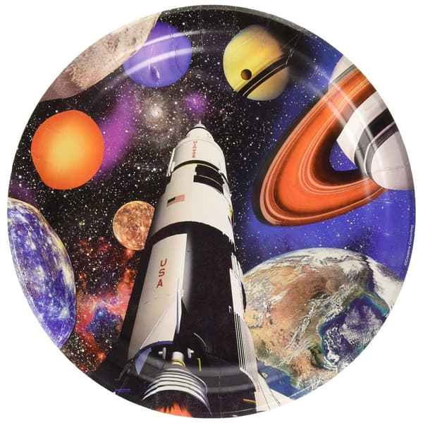 Creative Party Paper Outer Space Disposable Plates (Pack of 8) Black/Multicoloured One Size