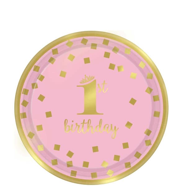 Amscan Paper Metallic 1st Birthday Party Plates (Pack of 8) Pink/Gold One Size
