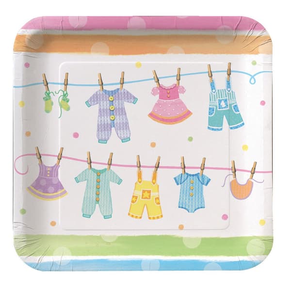 Creative Party Clothes Line Baby Shower Dinner Plate (Pack of 8) Multicoloured One Size