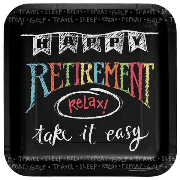 Creative Party Chalk Sketch Retirement Party Plates (Pack of 8) Multicoloured One Size