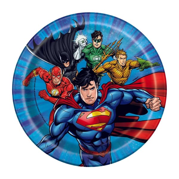 Justice League Engångstallrikar för superhjältar (8-pack) Blue/Multicoloured One Size
