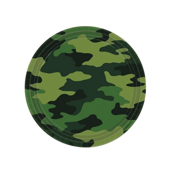 Amscan Kamouflageklädda partytallrikar i papper (8-pack) Green One Size