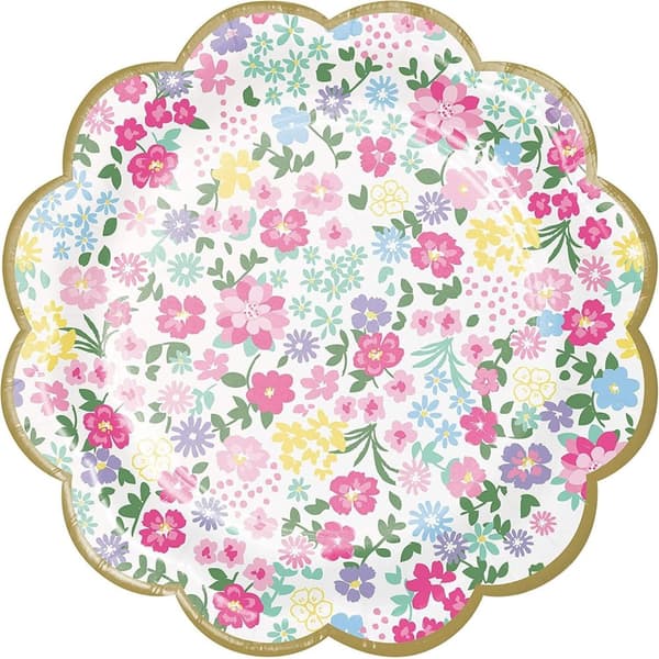 Creative Party Scalloped Tea Party Disposable Plates (Pack of 8) Multicoloured One Size