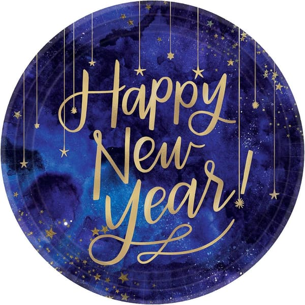 Amscan Paper Midnight New Year Party Plates (Pack of 8) Blue/Gold One Size