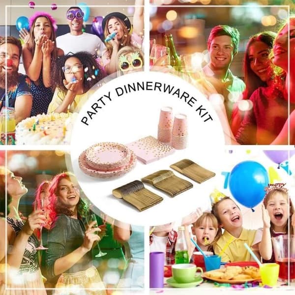 141st Rosa Guld Festservis, Födelsedagsserviskit Middagstallrik Pappersservett, Fest Bröllop Baby Shower Jul