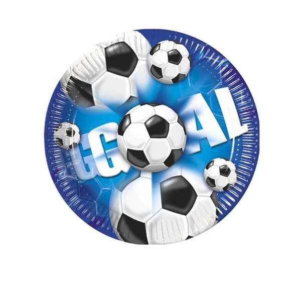 Papperstallrikar - Fotbollsmål - Blå - Set om 10 - 20 cm