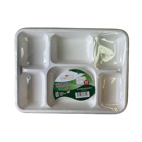 UDL Bagasse 6 Compartments Party Plates (Pack of 50) White One Size