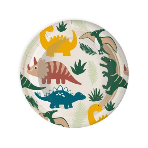 Pappplate - Dino - 23 cm - 8 stk - Livsmedelskontakt - Perfekt för evenemang