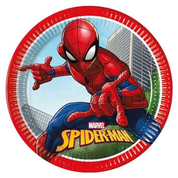 Pappersfat - Spiderman - Fighter - 23 cm - Paket med 8 - Röd