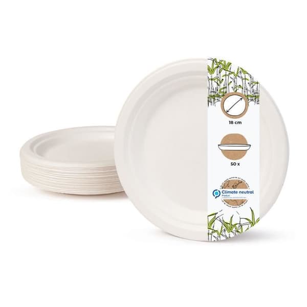 Engångstallrik - BIOZOYG - Rund tallrik av sockerör - Naturlig vit - 18cm