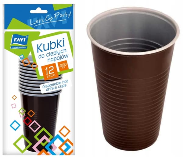 Plastmuggar för varma drycker 12 st 200 ml bruna engångsmuggar