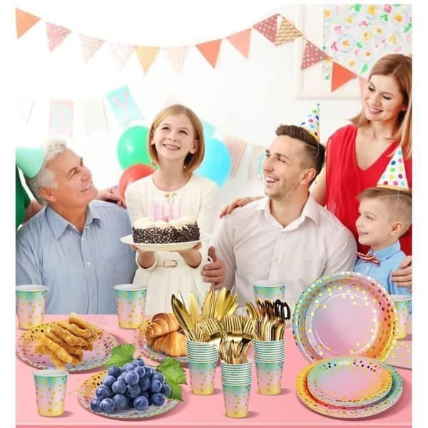 200 st Pink Rainbow Festservis Set, 25 gäster, Födelsedagsfest Bröllopsmiddagstallrik