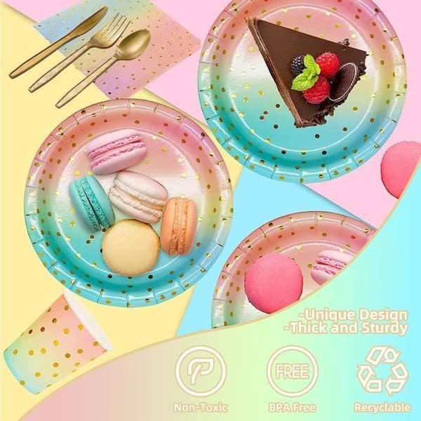200 st Pink Rainbow Festservis Set, 25 gäster, Födelsedagsfest Bröllopsmiddagstallrik