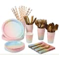 Miniatyrbild 1 av 4: 200 st Pink Rainbow Festservis Set, 25 gäster, Födelsedagsfest Bröllopsmiddagstallrik