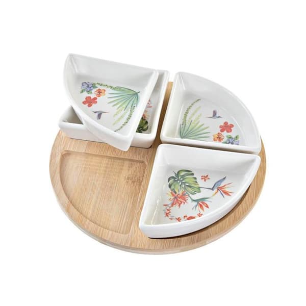 Set av bambuskärl tropiskt stengods DKD Home Decor
