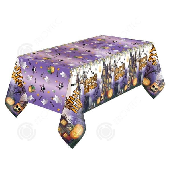 INN Halloween 137x274cm Halloween bordsduk Pumpkin Castle bordsduk engångsplast bordsduk Halloween bordsduk dekoration Decorati