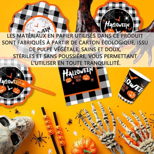 INN Halloween 120st Halloween Festservis med tallrikar Koppar Gaffel etc Servett Halloween Tillbehör Set för 24 inv