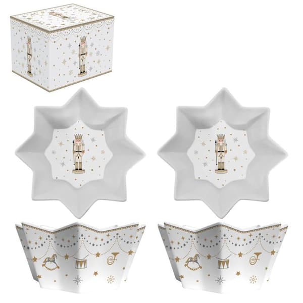 Set med engångsgods Easy life - 1008RNUT - GÅVOBEHÅLLARE 2 SKÅLAR STJÄRNA D14CM I PORSLIN ROYAL NUTCRACKER