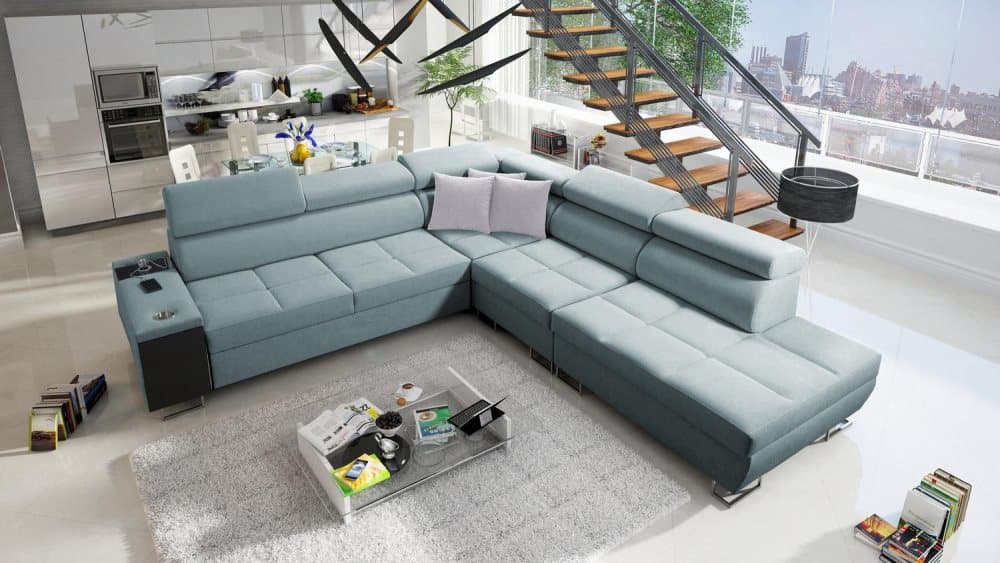 MORENA IX BÄDDSOFFA 283x298 HÖGER MINT MED USB