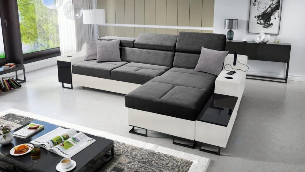 ALICANTE I MAXI BÄDDSOFFA 293x183x100 HÖGER VIT / GRÅ