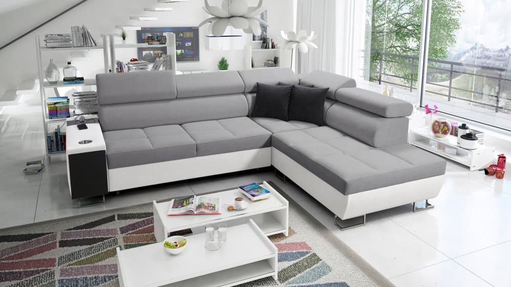 MORENA VII BÄDDSOFFA 283x221 HÖGER GRÅ/ VIT