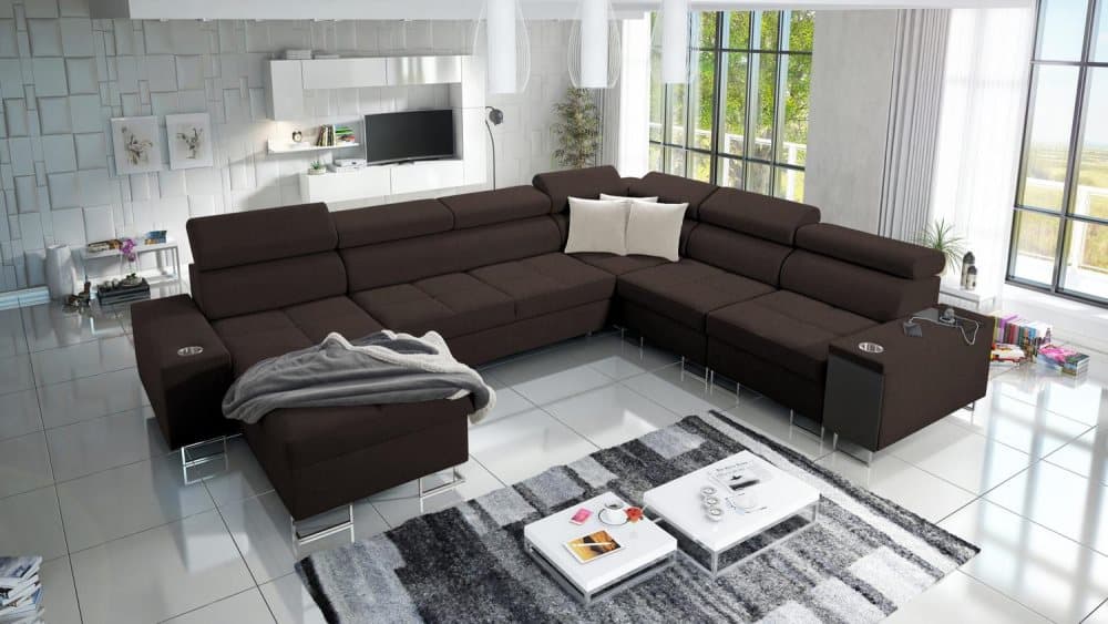 MORENA VIII U-BÄDDSOFFA MED USB VÄNSTER 360 BRUN