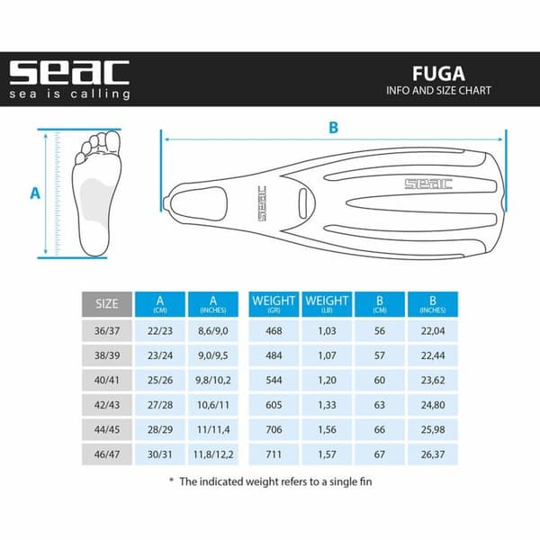Svømmeføtter for snorkling Seac Fuga Hvit - 40-41