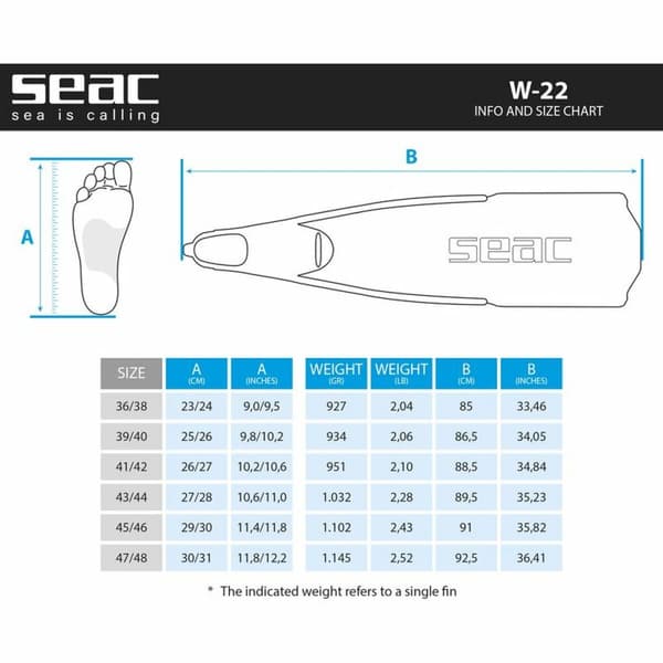 Svømmeføtter for snorkling Seac W-22 Svart - 43-44