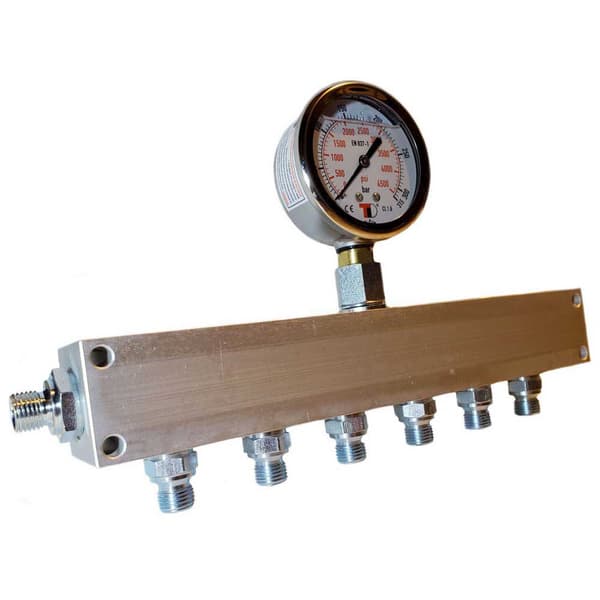 Metalsub Manifold Block With Gauge Bauer Inlet G 1/4´´ 6 Outlets Silver