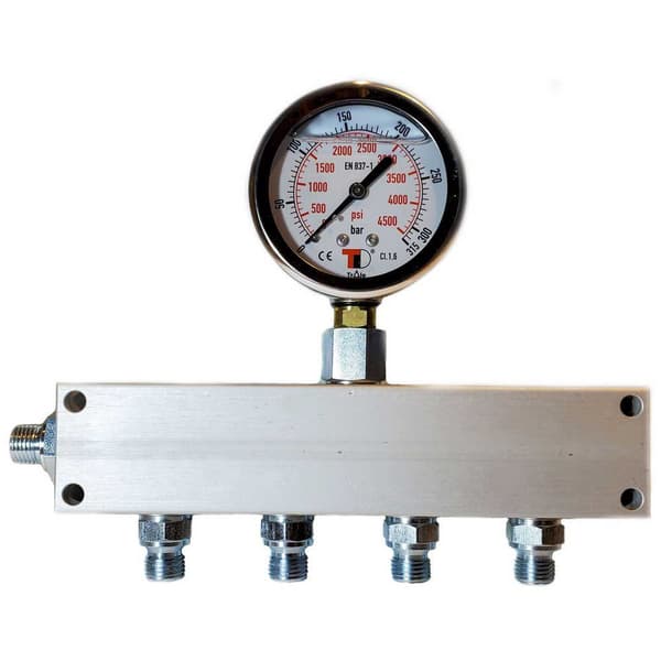Metalsub Manifold Block With Gauge G 1/4´´ Inlet 4 Outlets Silver