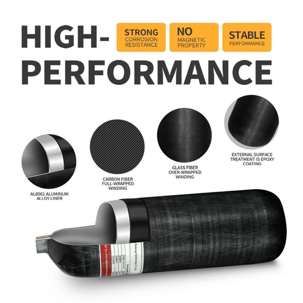 Højtryks Carbon Fiber Cylinder, 6,8L Volumen, 300 BAR Arbejdstryk,6,8L med ventil
