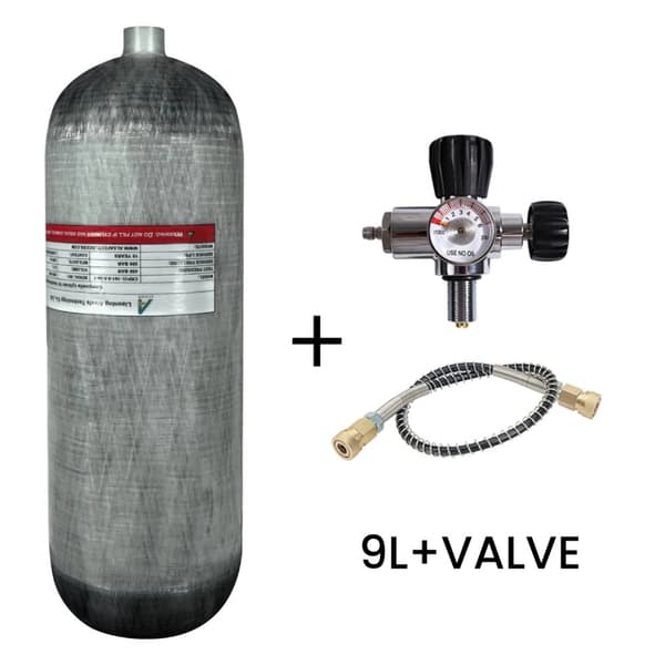 TUXING 9L Kolfiber Cylinder, 300 BAR Hög Arbetstryck, Lättviktsdesign,9L med ventil A
