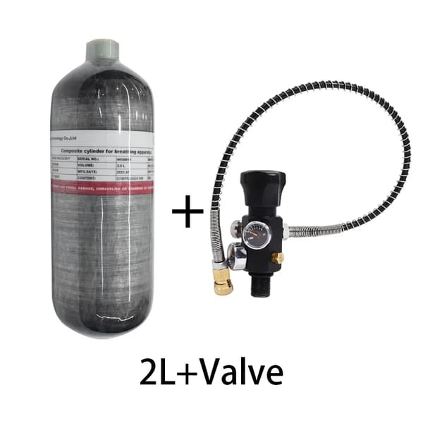 TUXING 2L Kolfiber Cylinder, 300 BAR Arbetstryck, Lättviktig på 3,9 KG,med ventil B