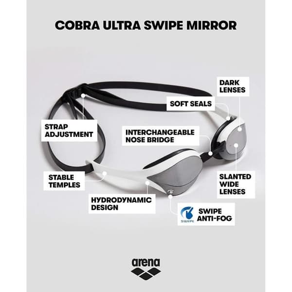 arena Cobra Ultra Swipe Mirrored Simglasögon, Silver/Blå, Senior - 002507-570